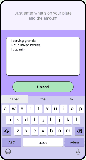 WholePlate app screen showing food logging by text